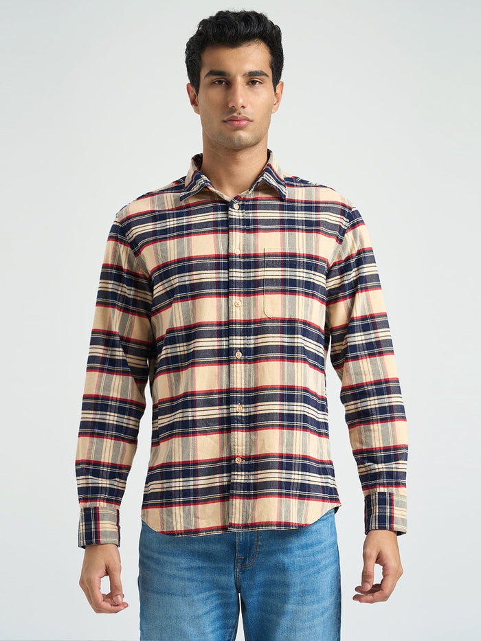 Beige Cotton Check Shirt