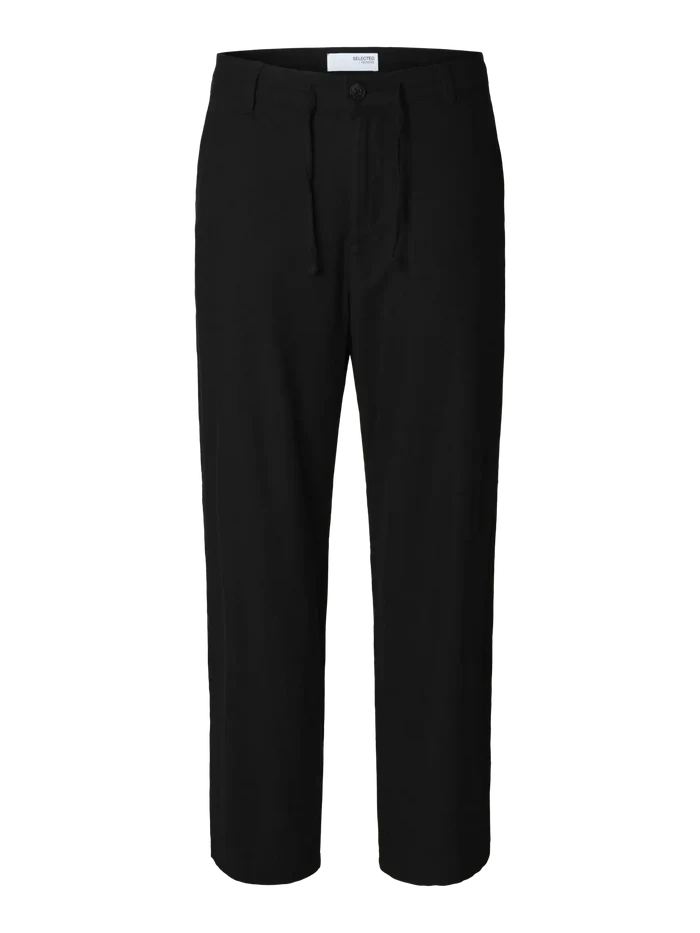 Black Linen Blend Loose Fit Pants