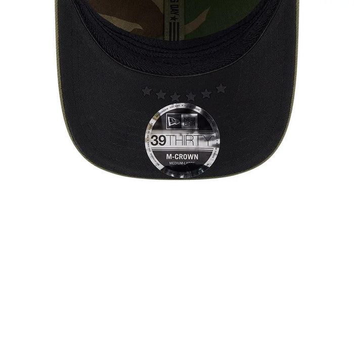 Pictured is this MLB Armed Forces Day 2026 Atlanta Braves 39THIRTY M-Crown Stretch Fit cap in green. 7