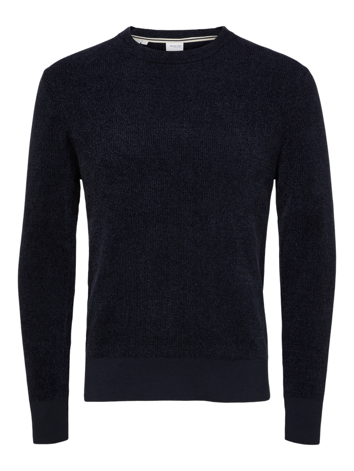 Crew Neck Knitted Pullover - Blue