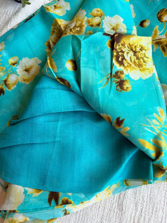 Digital printed semi Tussar satin saree