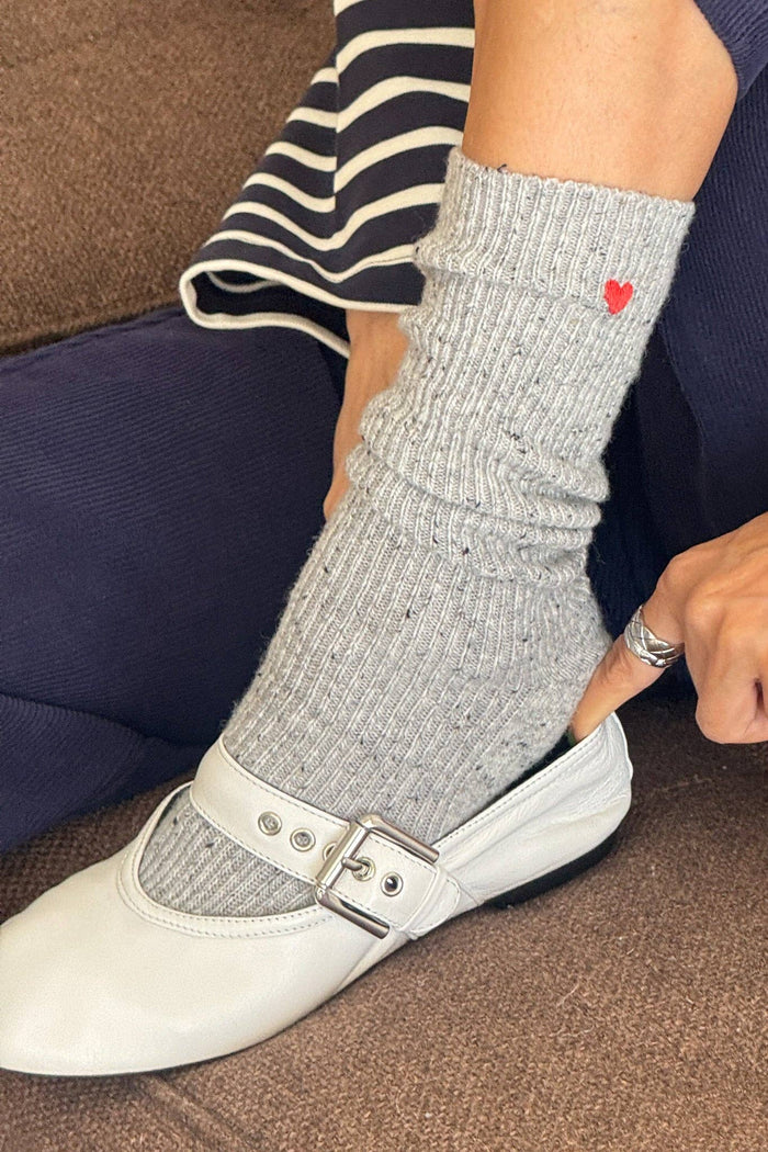 Embroidered Snow Socks - BLACK + HEART