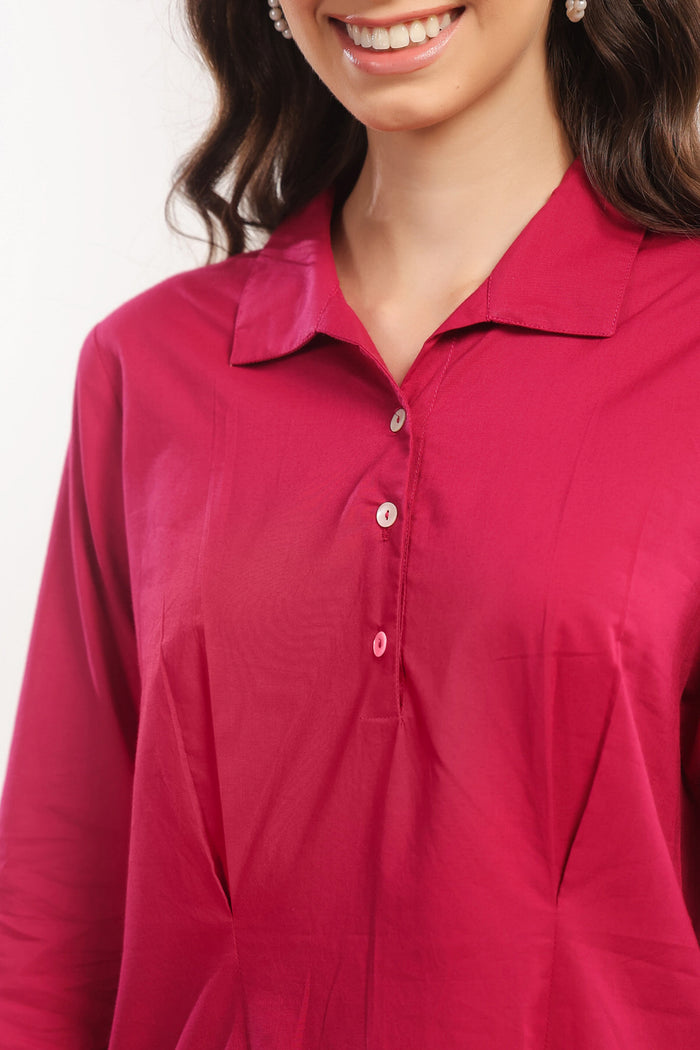 Fuchsia Solid Flame Cotton Co-ord Set