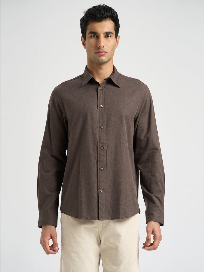 Full Sleeves Cotton Shirt - Brown