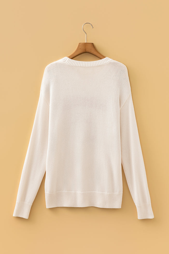 Go Team Football Drop Shoulder Knit Top Sweater – Beige