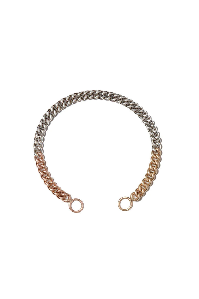 Mixed Metal Heavy Curb Chain Bracelet - Silver w/ Yellow Gold and Rose Gold