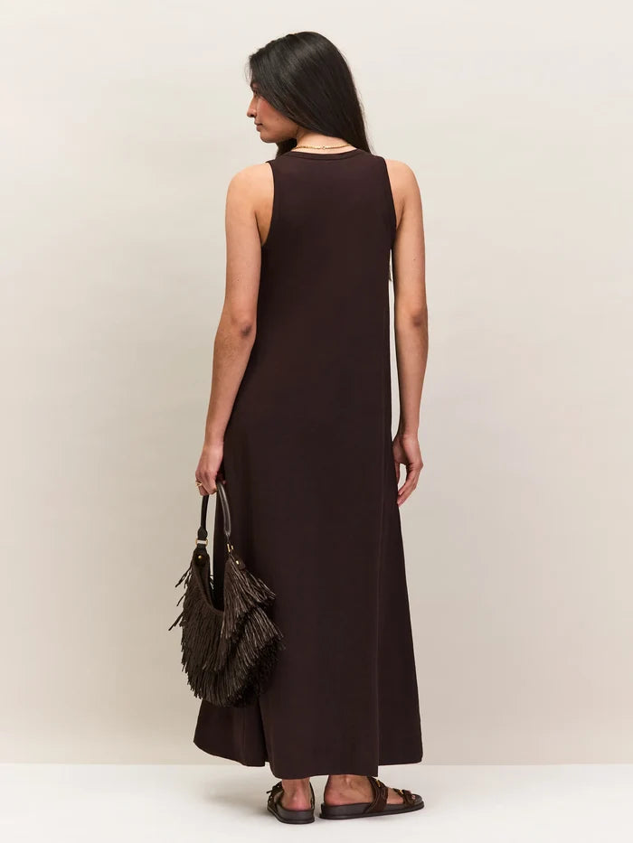 Chocolate Slub Jersey V-Neck Midi Dress