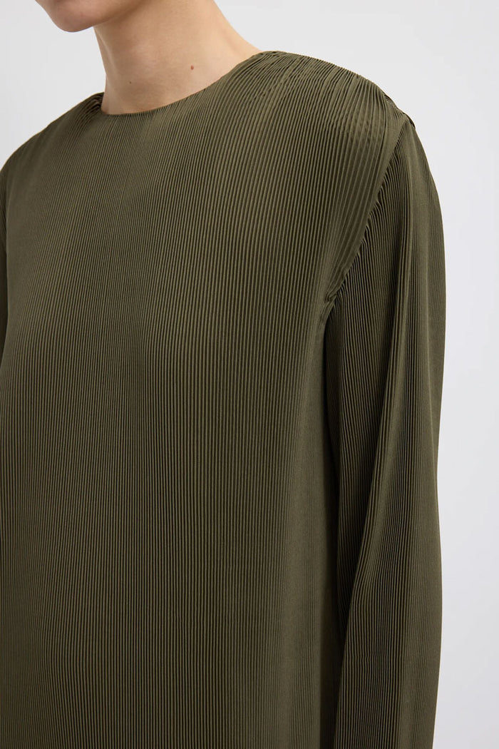 Plisse Midi Dress - Green