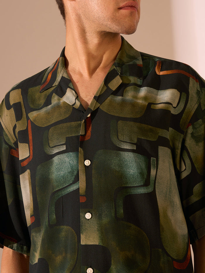 Printed Cuban Collar Shirt