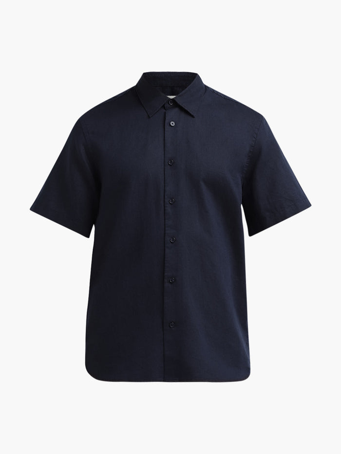 Regular Fit Linen Blend Shirt - Navy Blue