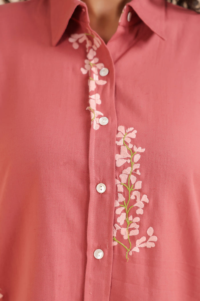 Rosewood Blossom Embroidered Cotton Flex Shirt
