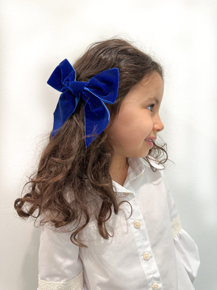 Royal Blue Velvet Bow Hair Clip - Petite Maison Kids