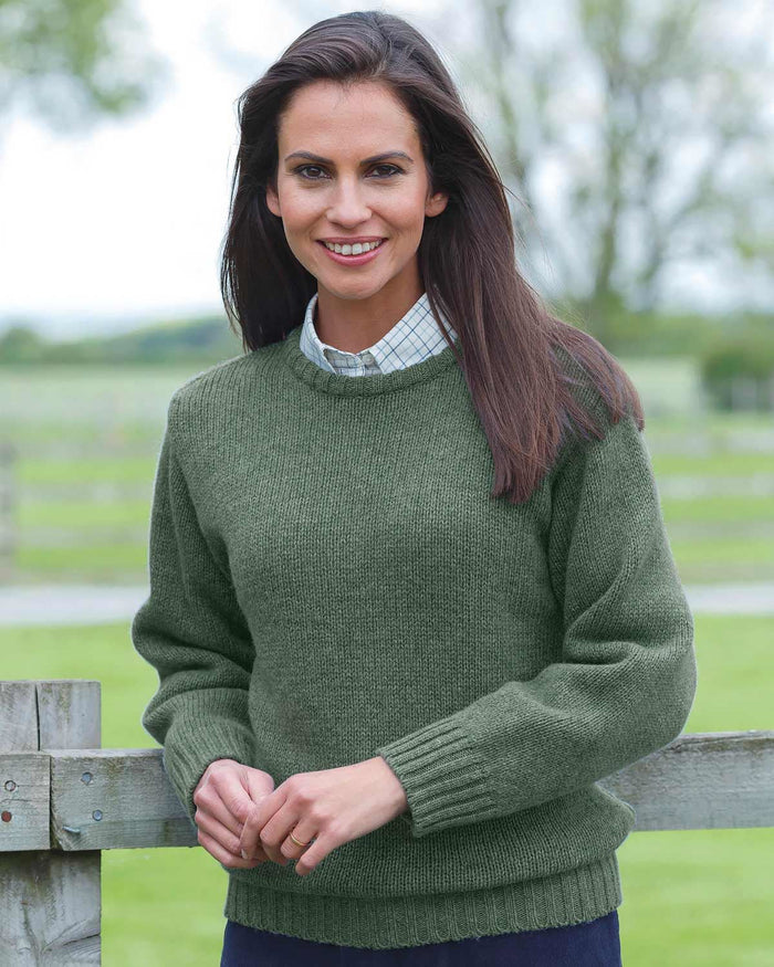 Shetland Wool Crew Neck Jumper - Lovat - The Classic Boutique