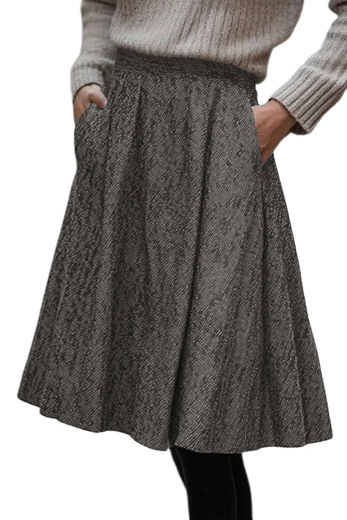 Solid Color Textured Pleated Midi Skirt – Brown