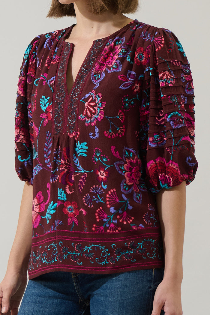 Tory Paisley Cerry Pleated Top