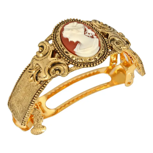 1928 Jewelry - Ornate Oval Carnelian Red Cameo Barrette