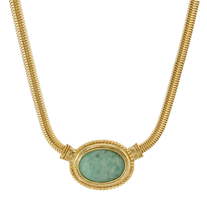 1928 Jewelry - Oval Semi Precious Stone Snake Link Necklace
