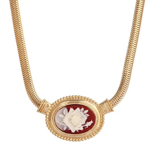 1928 Jewelry - Red Carnelian Oval Cameo Snake Chain Necklace
