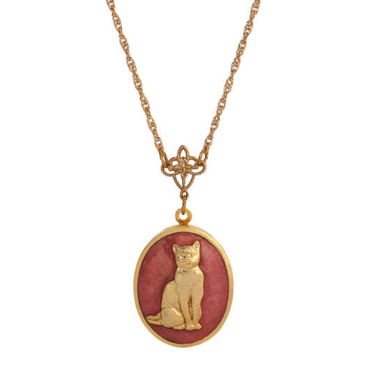 1928 Jewelry - Sitting Cat Oval Enamel Locket Necklace
