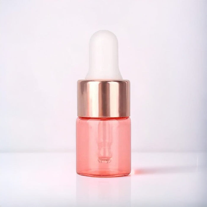 2 ml Pink Glass Vials w/ Rose Gold Dropper (Pack of 5) at Your Oil Tools