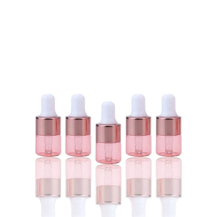 2 ml Pink Glass Vials w/ Rose Gold Dropper (Pack of 5) at Your Oil Tools