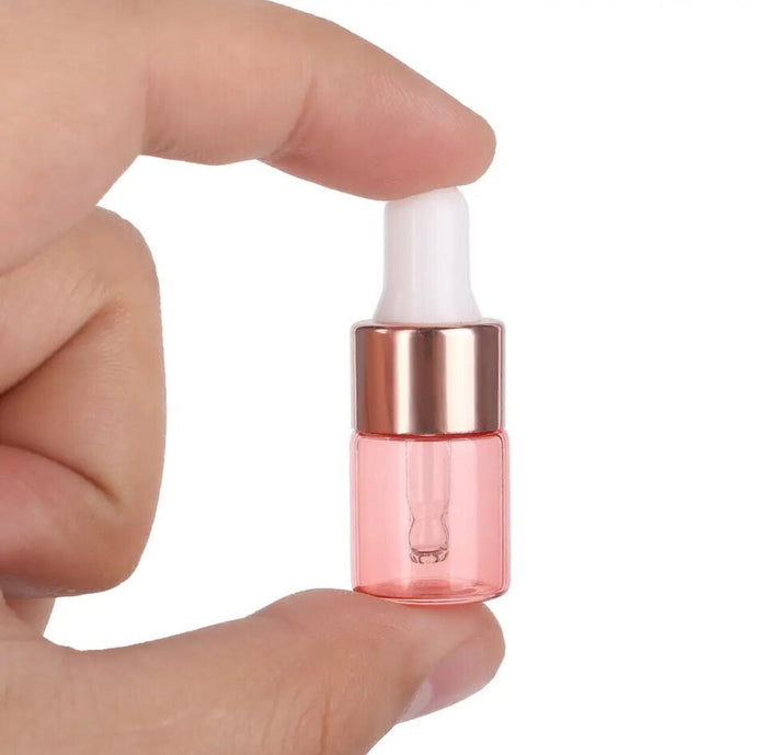 2 ml Pink Glass Vials w/ Rose Gold Dropper (Pack of 5) at Your Oil Tools