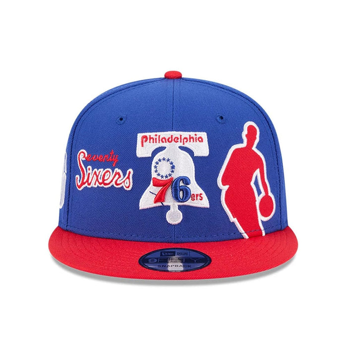 Pictured is this NBA Hardwood Classic All Star Game Philadelphia 76ers 9FIFTY Snapback cap in blue. 3