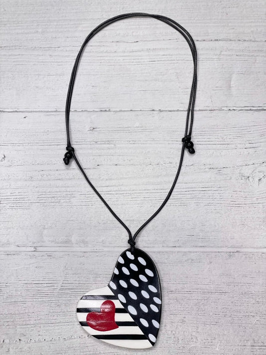 Alisha D Heart Pendant Statement Necklace Adjustable Cord