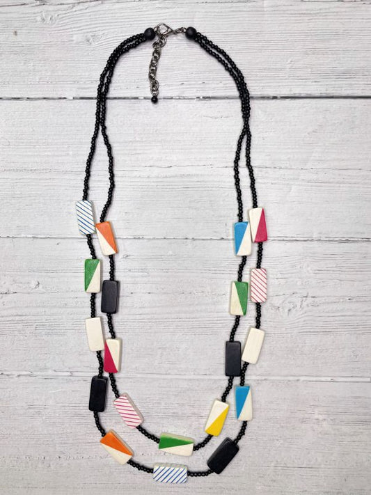 Alisha D Multi Strands With Resin And Wood Beaded Statement Necklace
