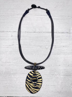 Alisha D Women's Zebra Pendant Statement Necklace Black Gold