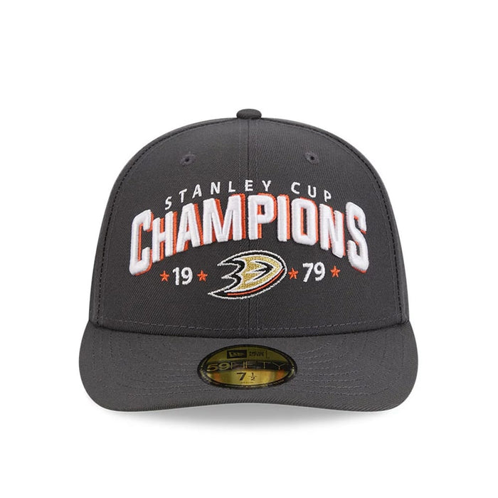 Pictured is this NHL Stanley Cup Champions Anaheim Ducks 59FIFTY Fitted cap in dark grey. 3