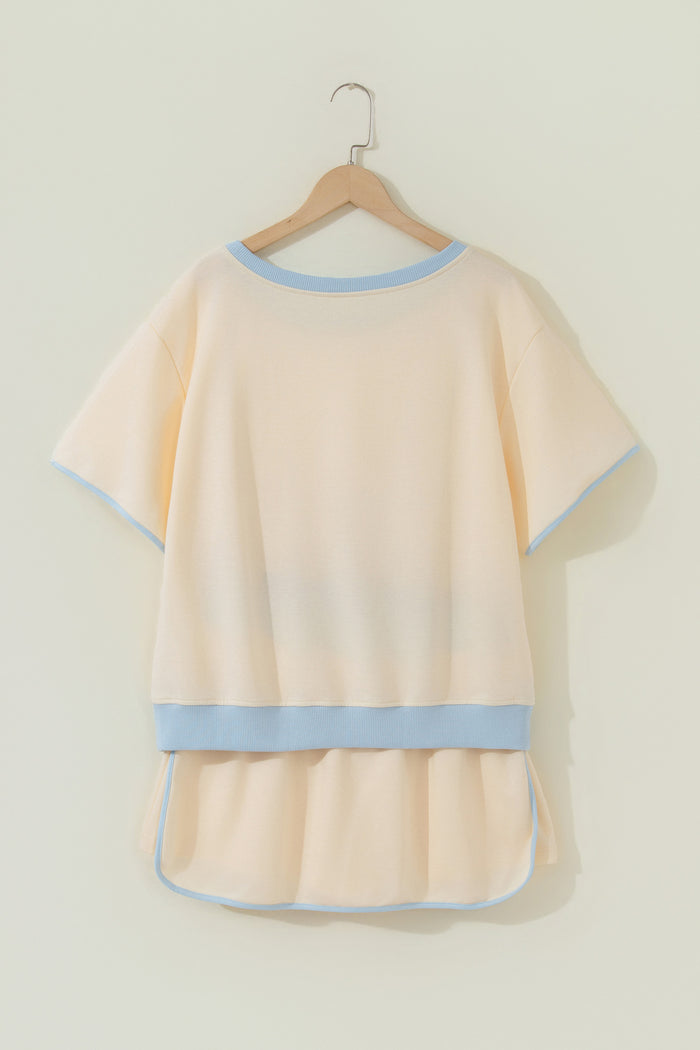 Apricot Colorblock Edge Drop Shoulder T Shirt and Skort 2Pcs Set – Beige
