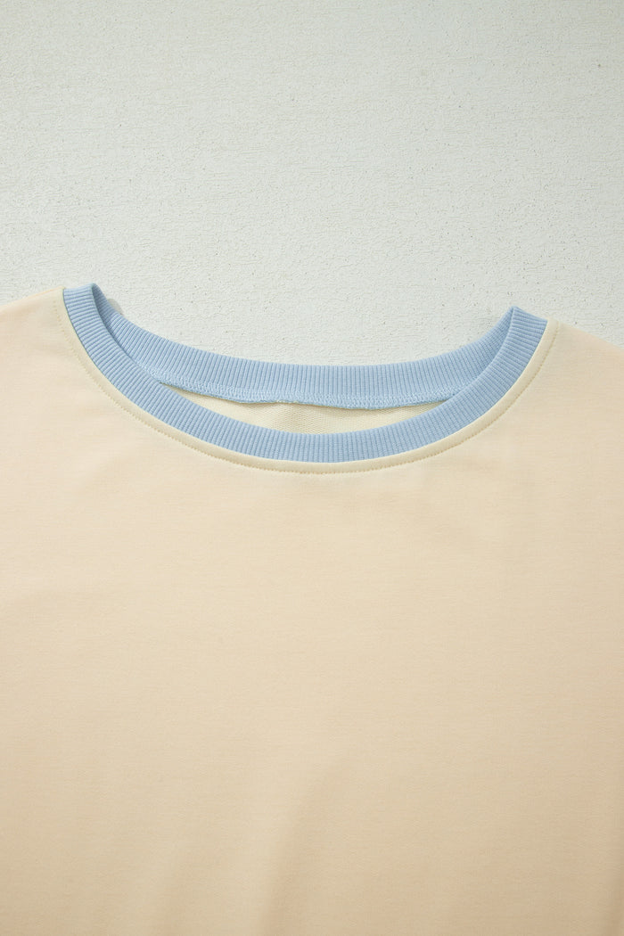 Apricot Colorblock Edge Drop Shoulder T Shirt and Skort 2Pcs Set – Beige