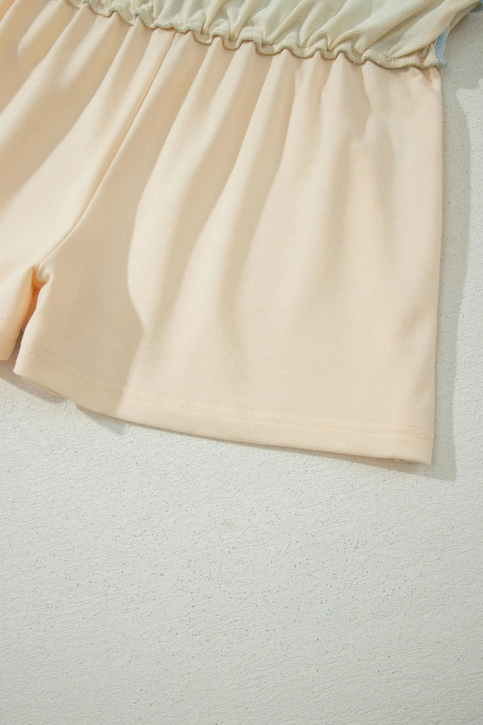 Apricot Colorblock Edge Drop Shoulder T Shirt and Skort 2Pcs Set – Beige