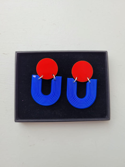 Arc Red and Royal Blue Earrings