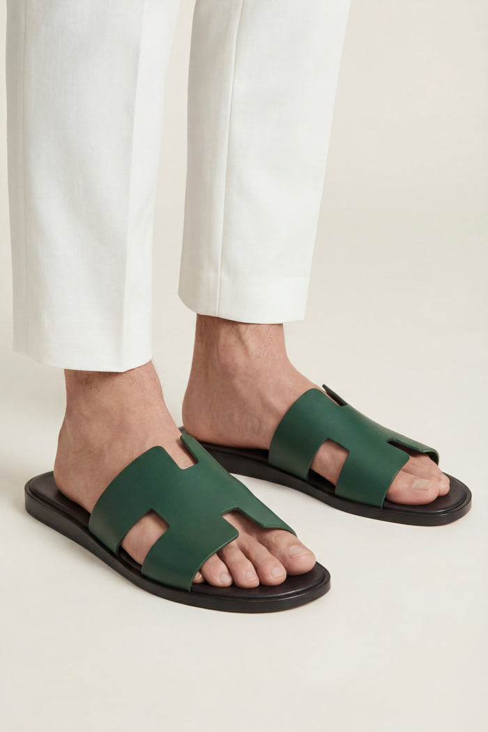Arezzo Leather Sandal Dark Green
