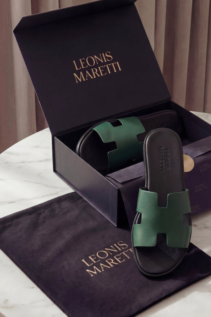 Arezzo Leather Sandal Dark Green