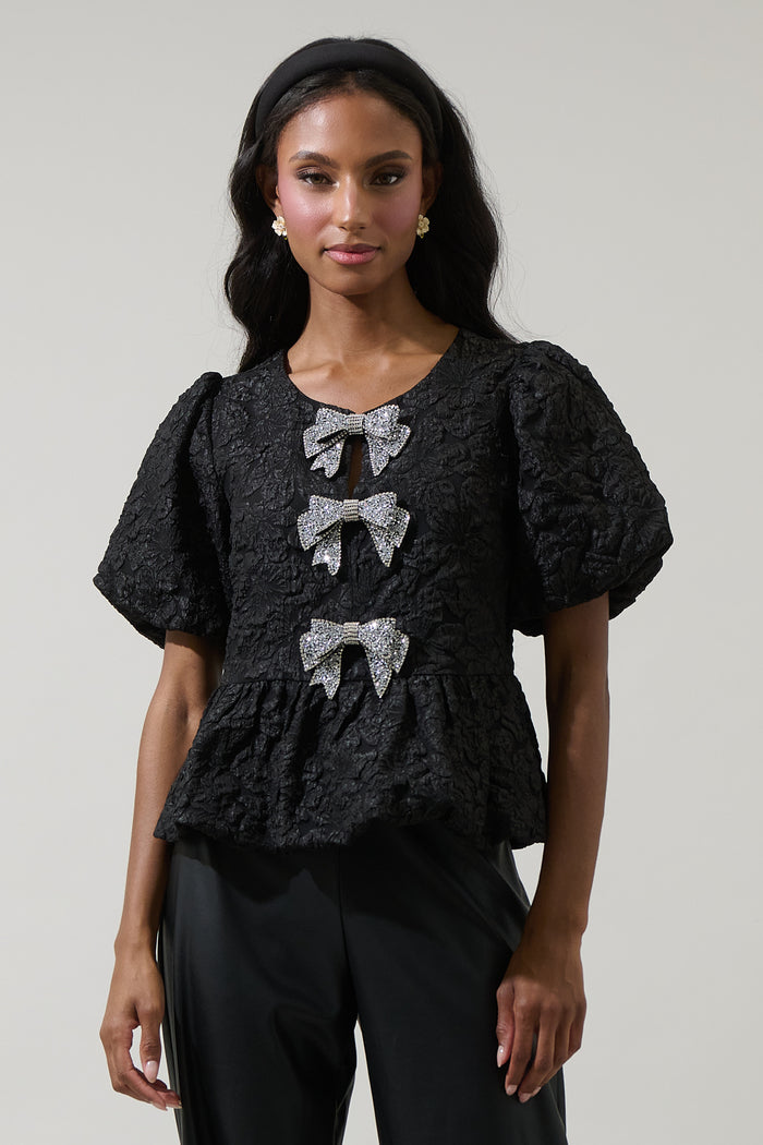 Arielle Jacquard Glow Bow Top