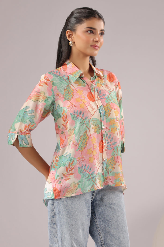 Autumn Haze Printed Muslin Silk Shirt
