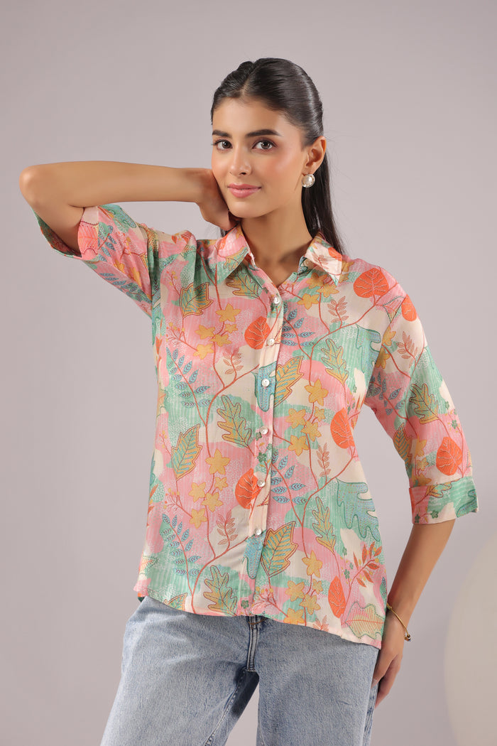Autumn Haze Printed Muslin Silk Shirt
