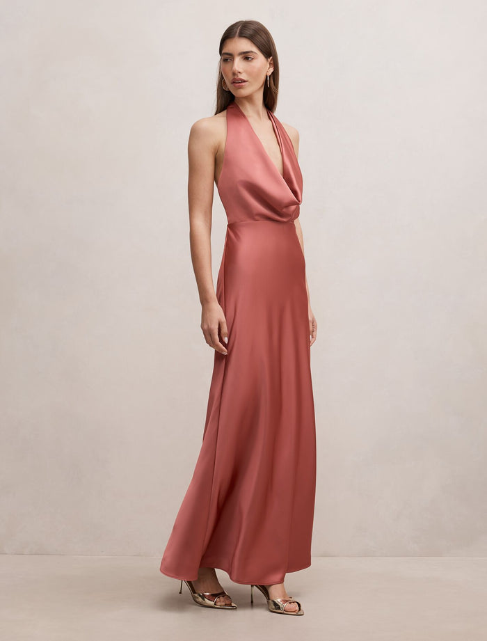 Becca Cowl Halter Satin Dress Forever New