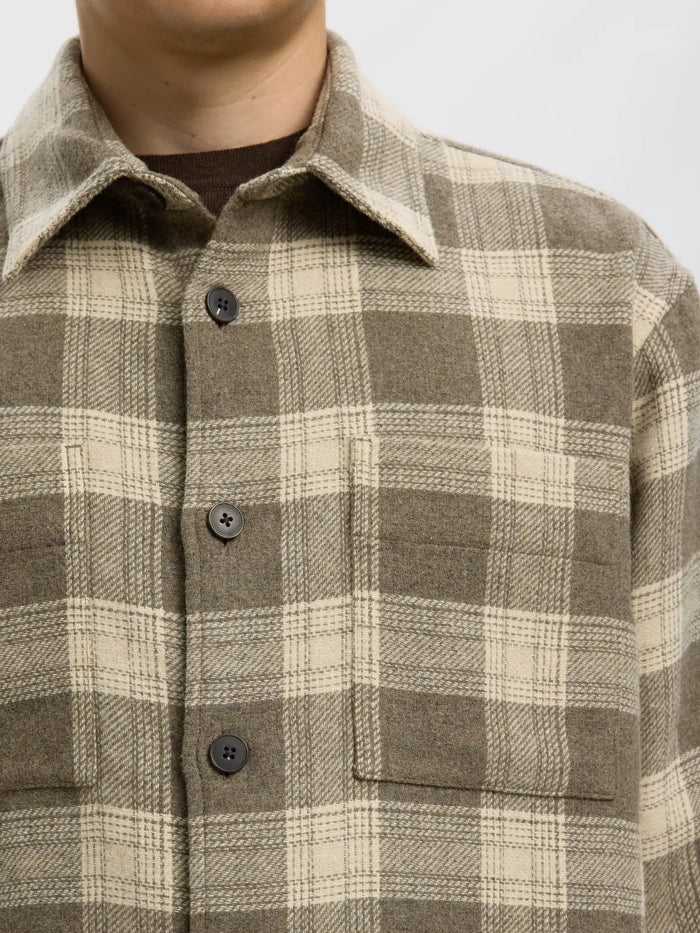 Beige Check Wool Blend Overshirt