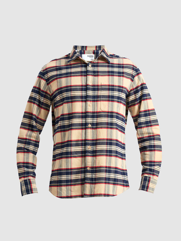 Beige Cotton Check Shirt