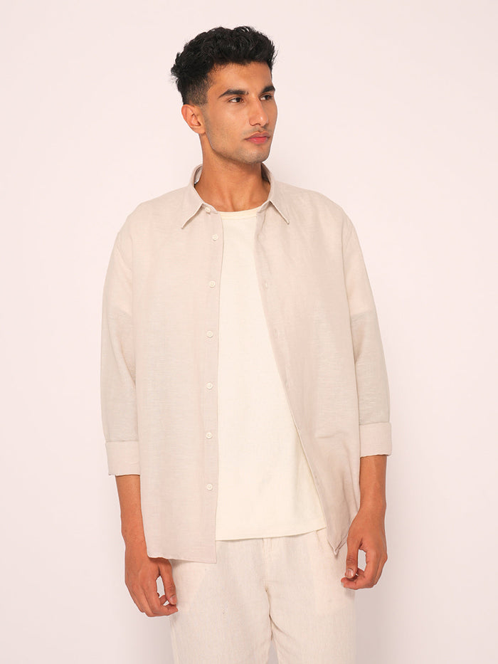 Beige Linen Regular Fit Shirt