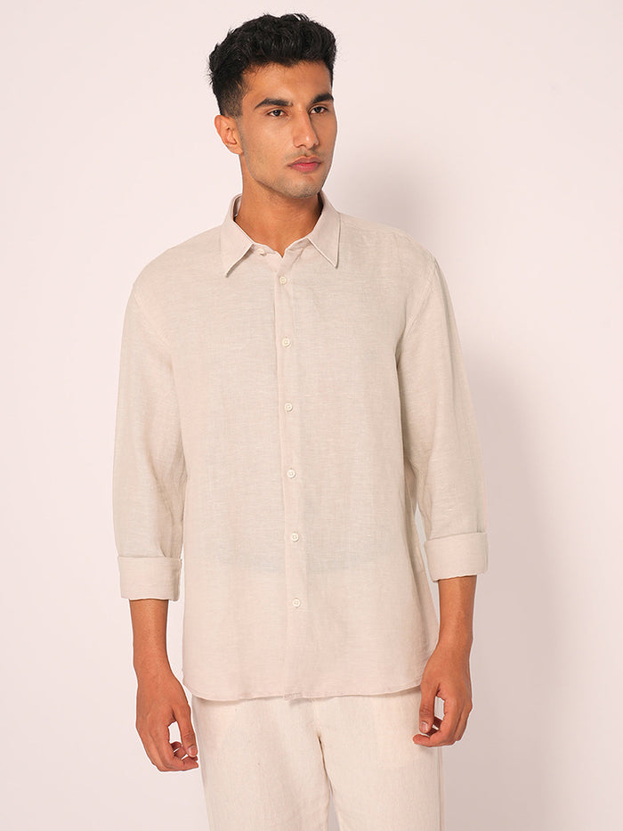 Beige Linen Regular Fit Shirt