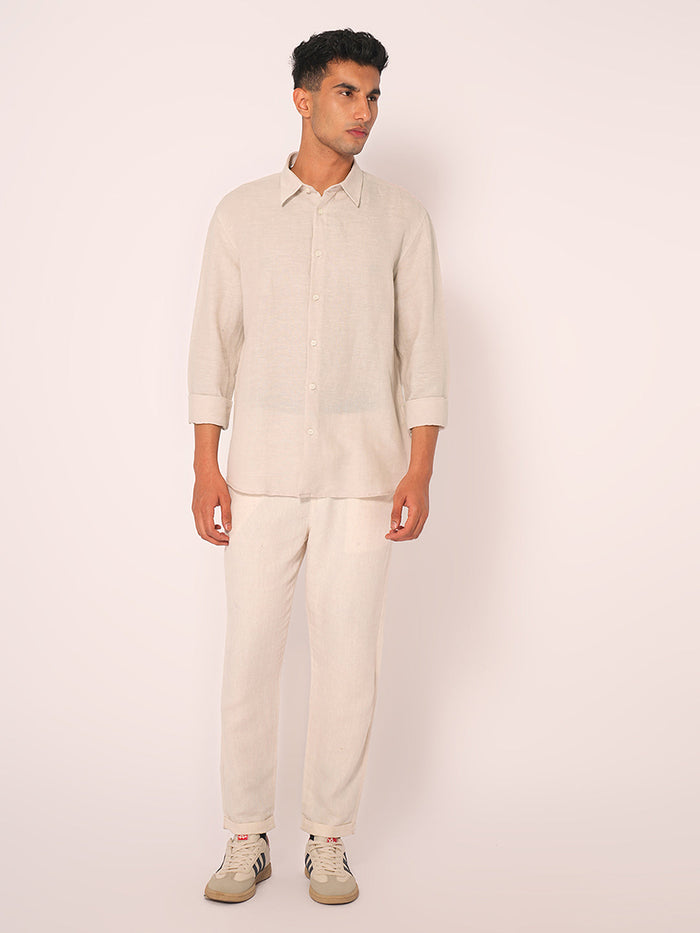 Beige Linen Regular Fit Shirt
