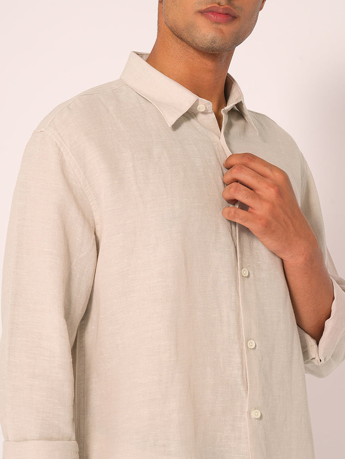 Beige Linen Regular Fit Shirt