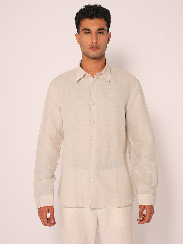 Beige Linen Regular Fit Shirt