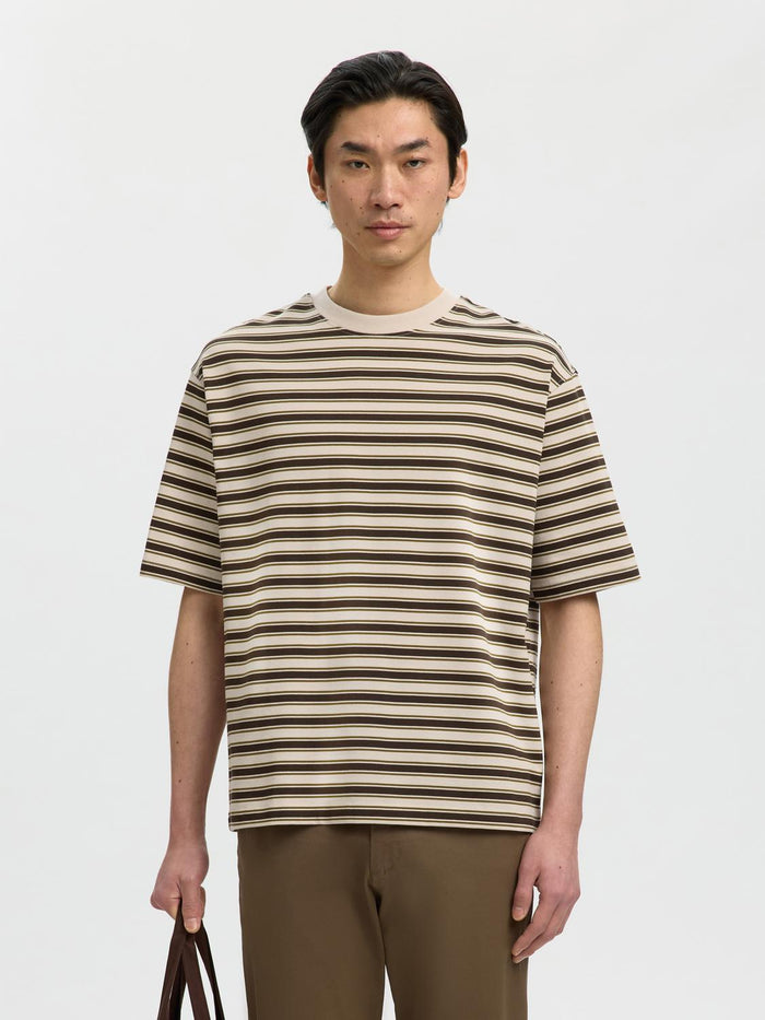Beige Relaxed Fit Striped T-Shirt
