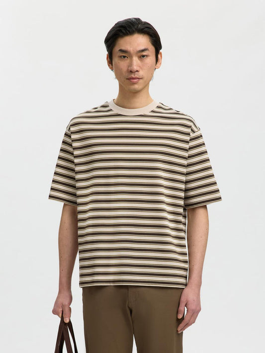 Beige Relaxed Fit Striped T-Shirt